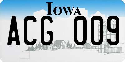 IA license plate ACG009