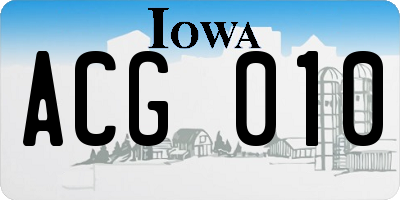 IA license plate ACG010
