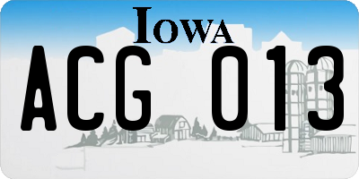 IA license plate ACG013