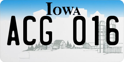 IA license plate ACG016