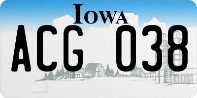IA license plate ACG038