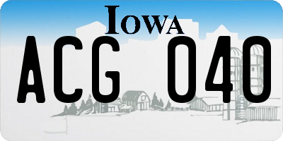 IA license plate ACG040
