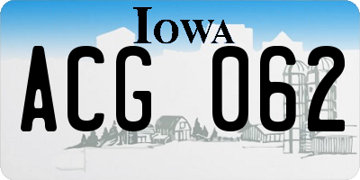 IA license plate ACG062