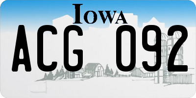 IA license plate ACG092