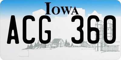 IA license plate ACG360