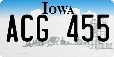 IA license plate ACG455