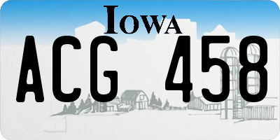 IA license plate ACG458