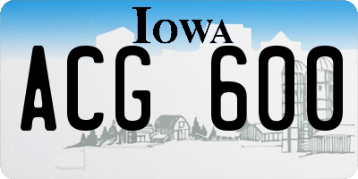 IA license plate ACG600