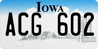 IA license plate ACG602