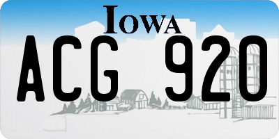 IA license plate ACG920
