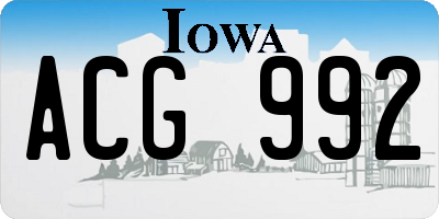 IA license plate ACG992