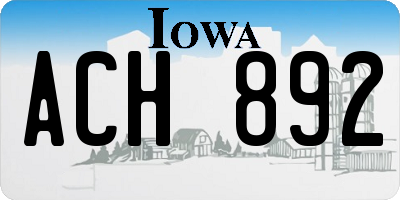 IA license plate ACH892