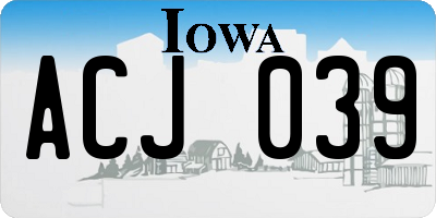 IA license plate ACJ039