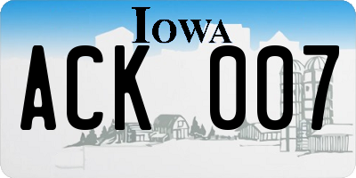 IA license plate ACK007