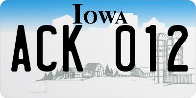 IA license plate ACK012