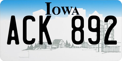 IA license plate ACK892