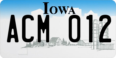 IA license plate ACM012