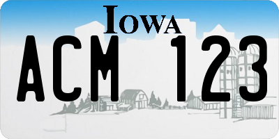 IA license plate ACM123