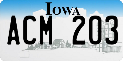 IA license plate ACM203