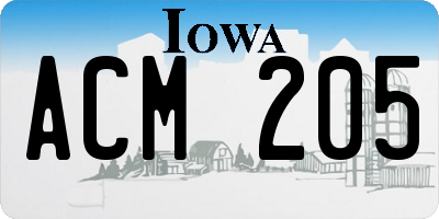 IA license plate ACM205