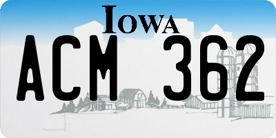 IA license plate ACM362