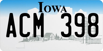 IA license plate ACM398