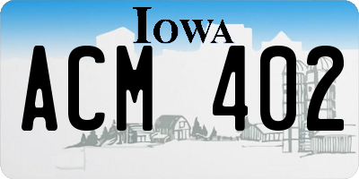 IA license plate ACM402