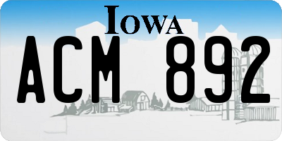 IA license plate ACM892