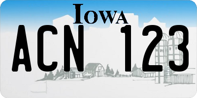IA license plate ACN123