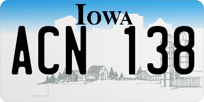 IA license plate ACN138