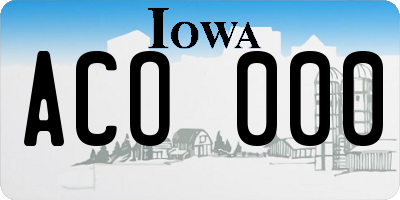 IA license plate ACO000