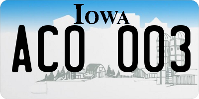 IA license plate ACO003