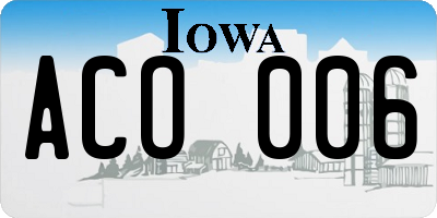 IA license plate ACO006