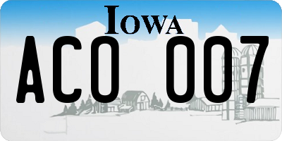 IA license plate ACO007
