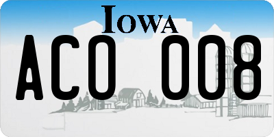 IA license plate ACO008