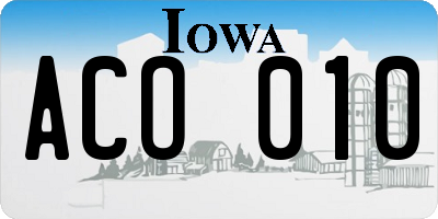 IA license plate ACO010