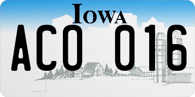 IA license plate ACO016