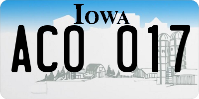 IA license plate ACO017