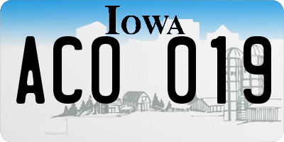IA license plate ACO019