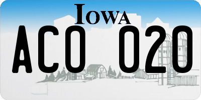 IA license plate ACO020