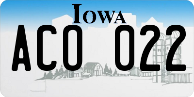IA license plate ACO022