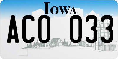 IA license plate ACO033