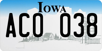 IA license plate ACO038
