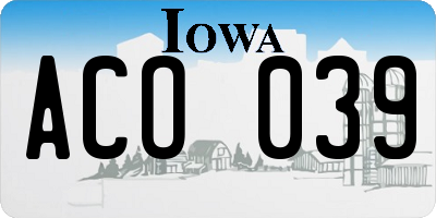 IA license plate ACO039