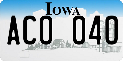 IA license plate ACO040