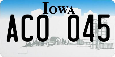 IA license plate ACO045