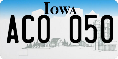 IA license plate ACO050