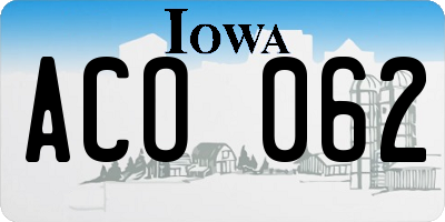 IA license plate ACO062