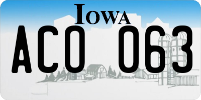 IA license plate ACO063