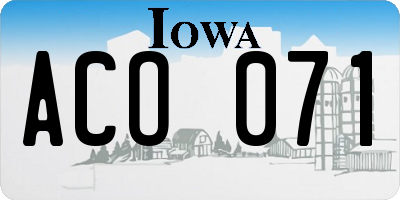 IA license plate ACO071